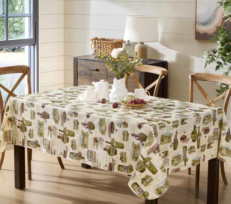Newbridge 52 x 70 Inch Rectangle Vinyl Tablecloth with Flannel Backing, Lucca Olive Oil Print, Indoor Outdoor Waterproof Table Cover, Picnic, Barbeque, Patio and Kitchen Dining, Tuscan Countryside - Image 3